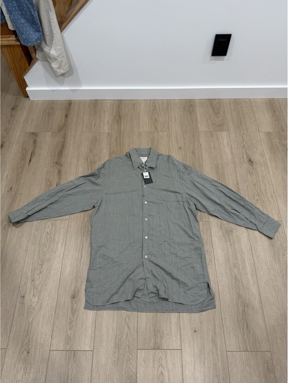 NWT Ermenegildo Zegna Mens Viscose Rayon Button Down Shirt Italy Green Grey